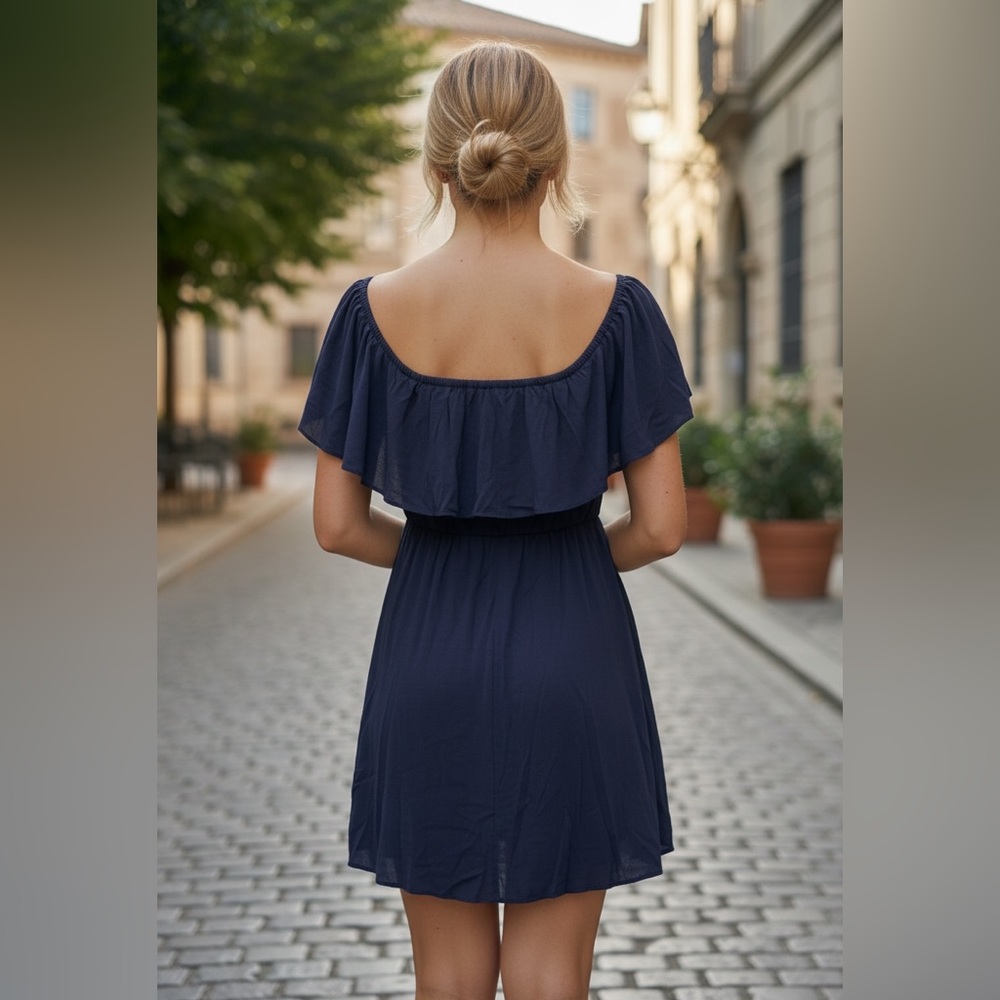 Blue Ruffled Square Neck Mini Dress - Picture 5 of 11